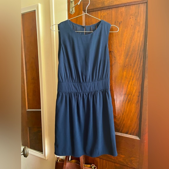 Navy blue mid length sleeveless dress with back detail. Size Small. - Picture 2 of 4